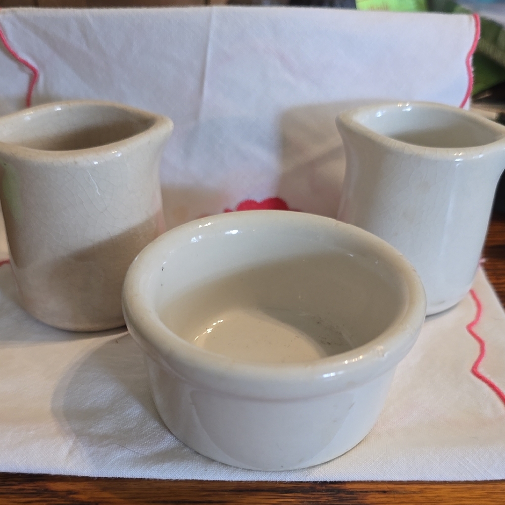 Set of Three Cream Ceramic Vessels,  One HALL